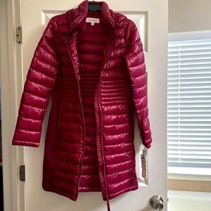 Calvin Klein puffer coat, Burgundy, mid thigh